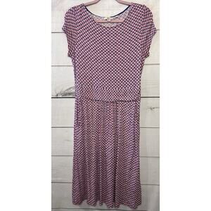 Boden 8 Women's Jersey Dress Pink Bue White Geometric Pattern